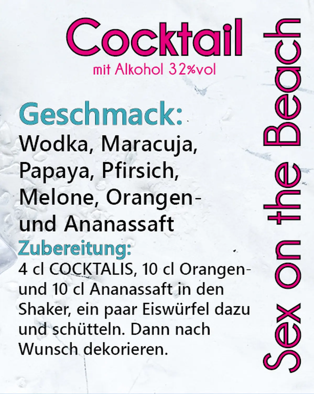 sex on the beach Cocktail mit Alkohol von COCKTALIS Deutschland Menükarte