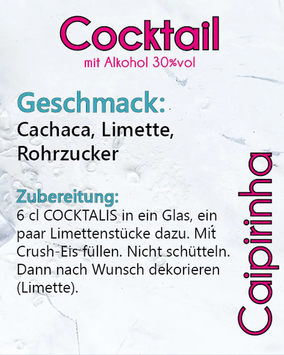 Caipirinha Cocktail mit Alkohol von COCKTALIS Deutschland Menükarte