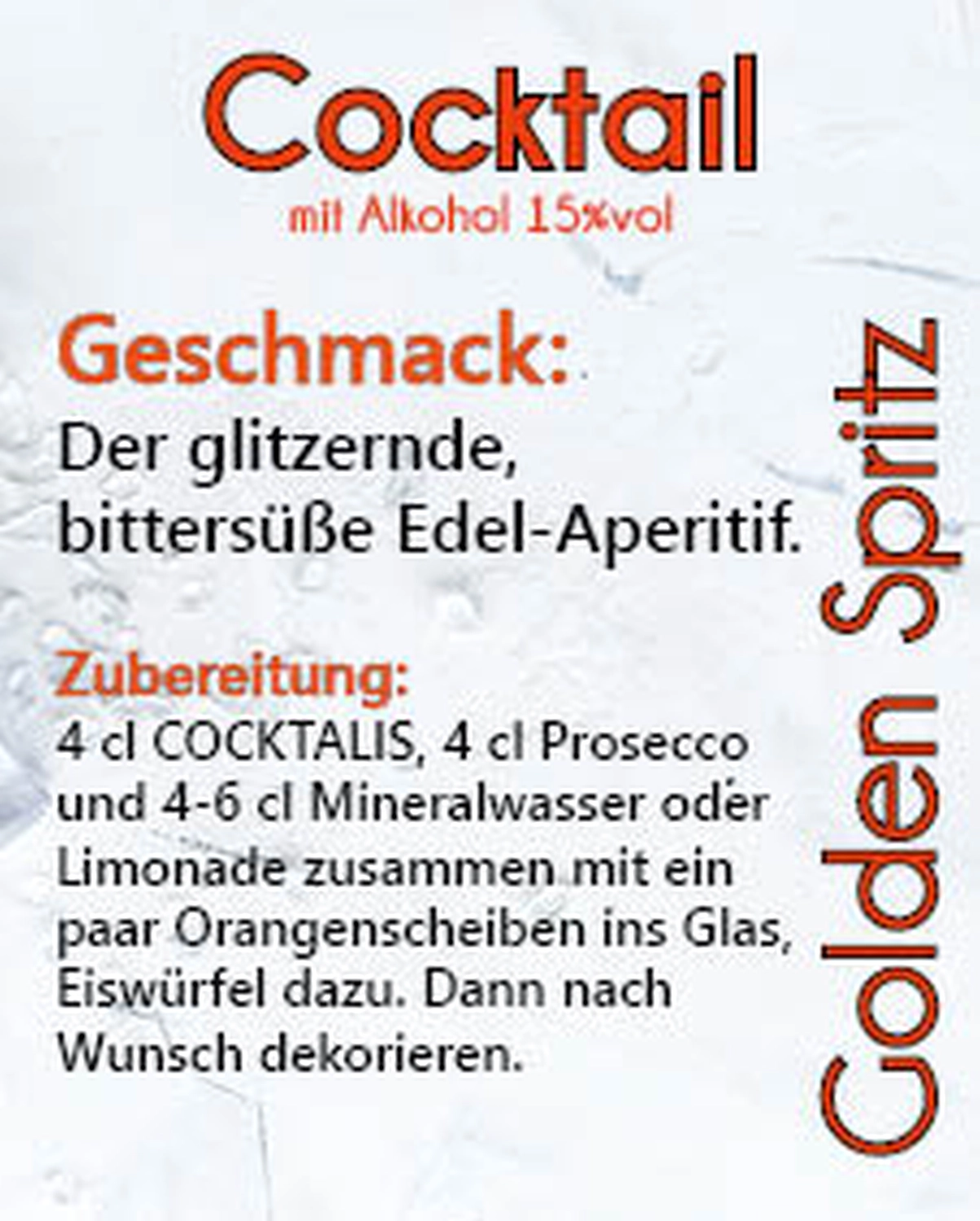 Golden Spriitz Cocktail mit Alkohol von COCKTALIS Deutschland Menükarte